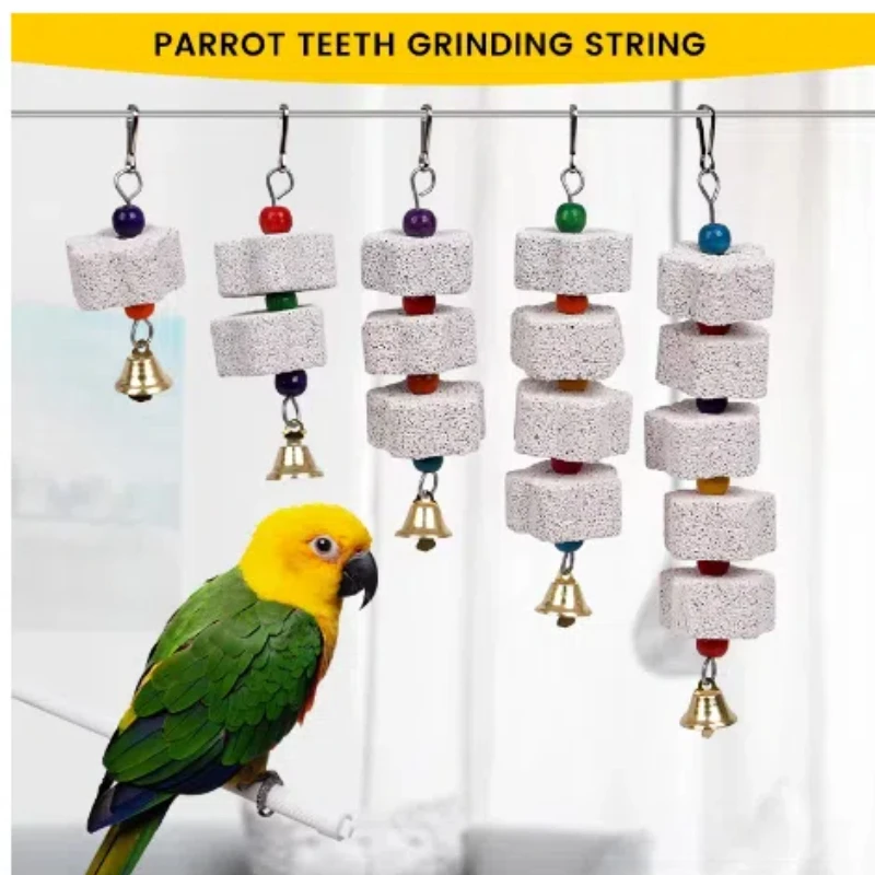 Bird Chewing Toy Parrot Beak Grinding Calcium Stone with Bells Bird Cage Accessories Cage Toys for Rat Hamster Chinchilla Rabbit