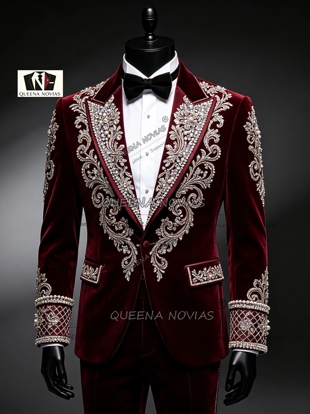 Luxury Diamond Beading Suits Men 2 Piece Sets Single Breasted Velvet Prom Blazer Customized Man Versatile Multi Occasion Tuxedo