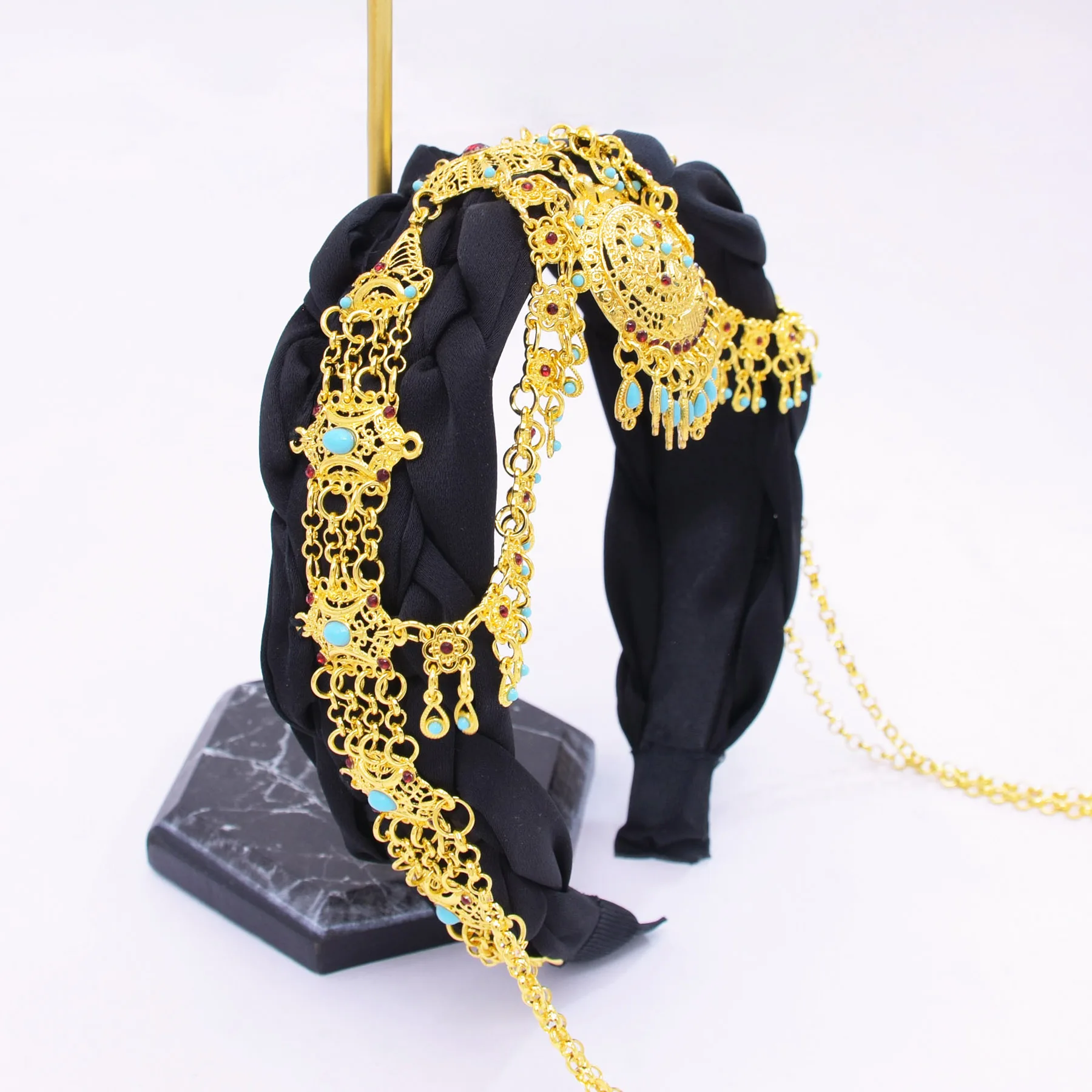 إكسسوارات الشعر العرقية الهندية التقليدية الذهبية للنساء القبيلة التركية الأفغانية العروس الزفاف رئيس سلسلة مجوهرات نسائية كوردية