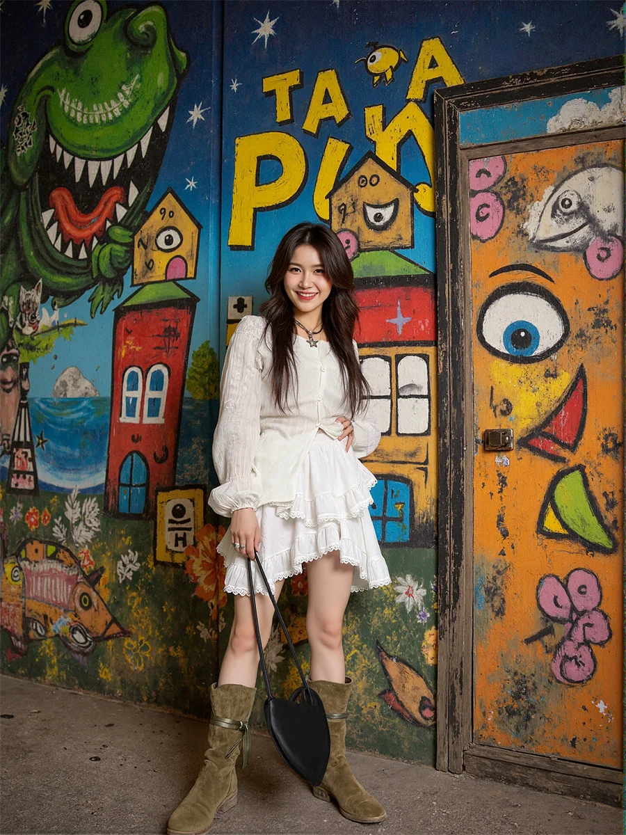 

Mini Ruffles Black White Skirts Womens Patchwork Lace Mesh Layered Ruffled Elastic Waist Artistic Modern Chic Layered Stripe