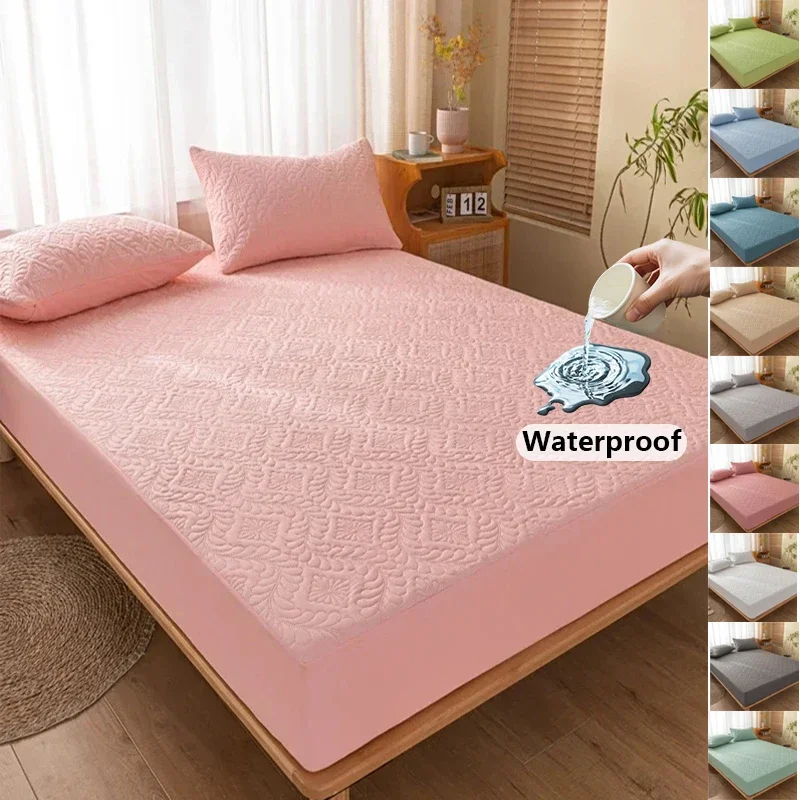 Washed Cotton Quilted Bed Sheet Clamped Cotton Thickened Waterproof and Stain Resistant Mattress Protective Cover Elastic Band