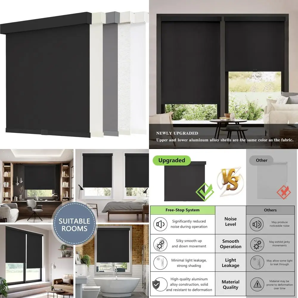 

Cordless Blackout Roller Shades for Windows - Thermal Insulated Fabric with UV Protection and Free-Stop Feature