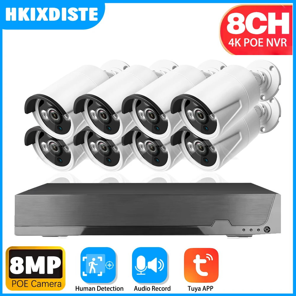 

TUYA 4K POE NVR 8MP Ultra HD Video Surveillance System 8CH IR Network POE Camera Built-in Mic IP67 Waterproof CCTV Security Kit
