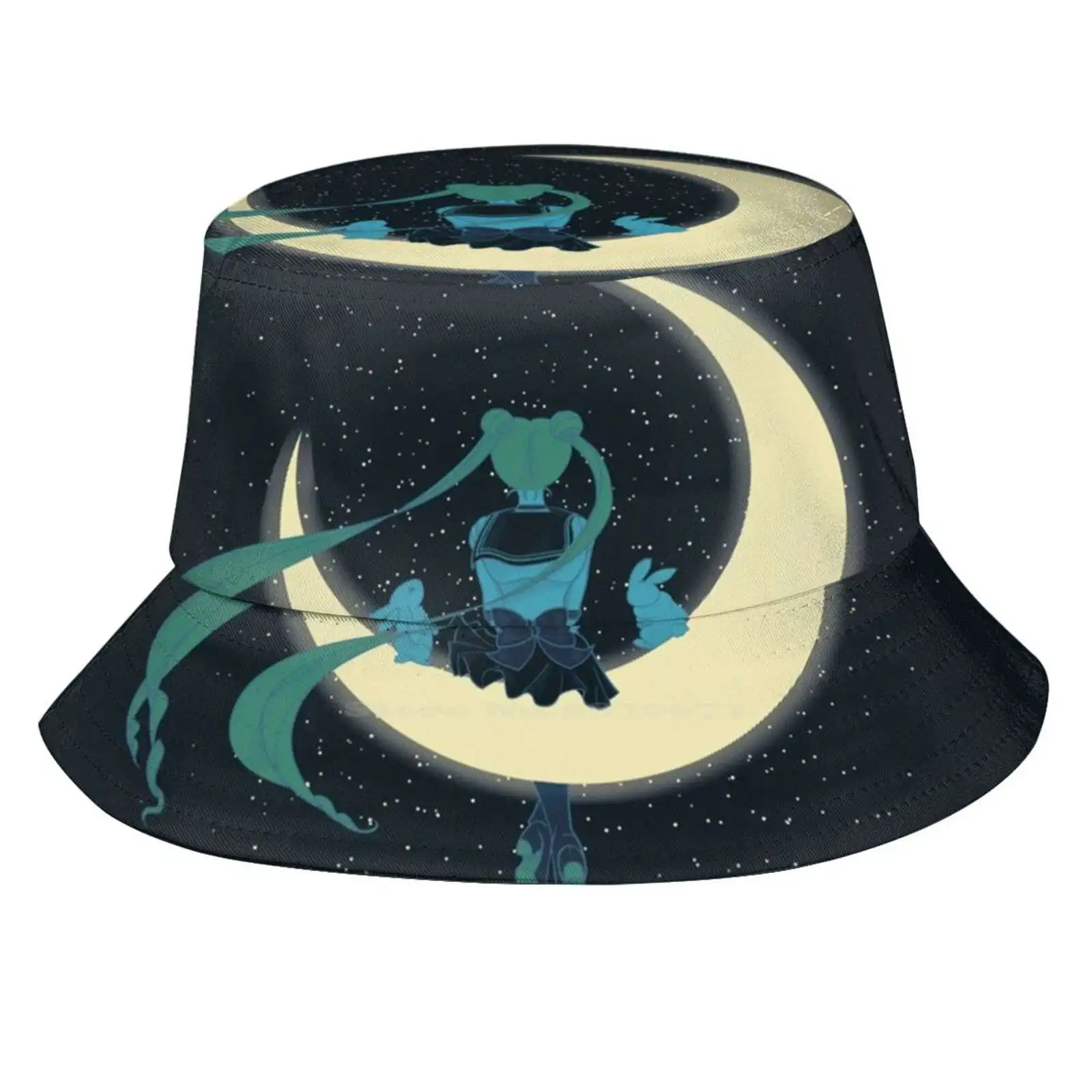 Rabbits On The Moon Pattern Design Printed Travel Bucket Hats Tsukino Usagi