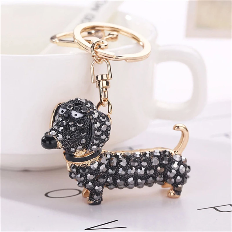 Fashion Dog Dachshund Car Keychain Key Chain Charm Pendant Keys Holder Keyring Women Girl Gift Car Styling Interior Accessories