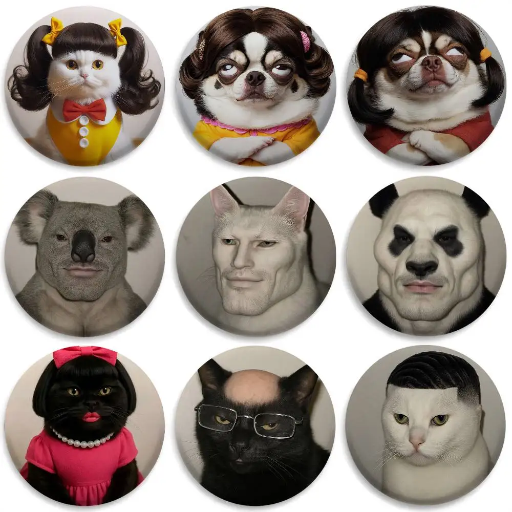 

Abstract Ugly Animal Funny Badges Round Exquisite Badge Brooches Creative Pins For Clothes Hat Backpack Gift Accessories