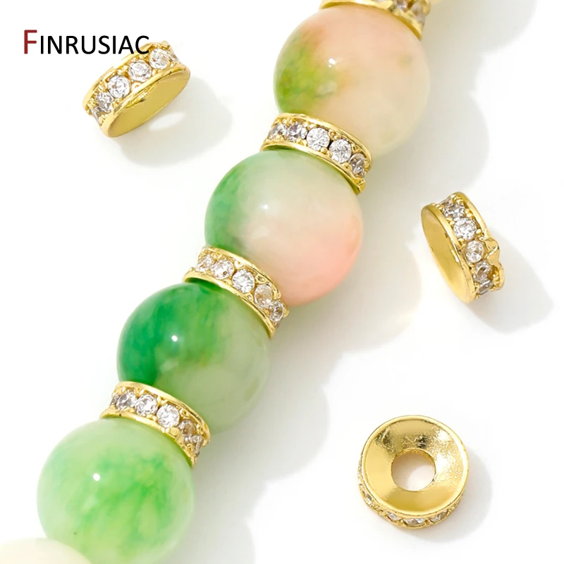 18K Gold Plated Brass Round Inlaid Zircon Spacer Beads,Flat Beads Separator For Jewelry Making DIY Accessories image 6