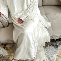 Kobiety frezowanie abaje dubaj turcja Kaftan muzułmańskie kimono sweter islamski z paskiem Jalabiya Ramadan Eid otwarta sukienka Abaya kaftan szata