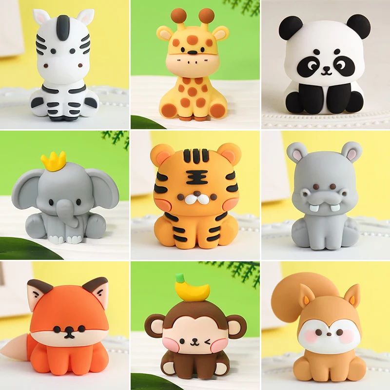 Animal Cartoon Woodland Cute Soft Rubber Ornaments Forest Jungle Safari Dinosaur Cake Topper Home Miniature Doll Car Ornaments