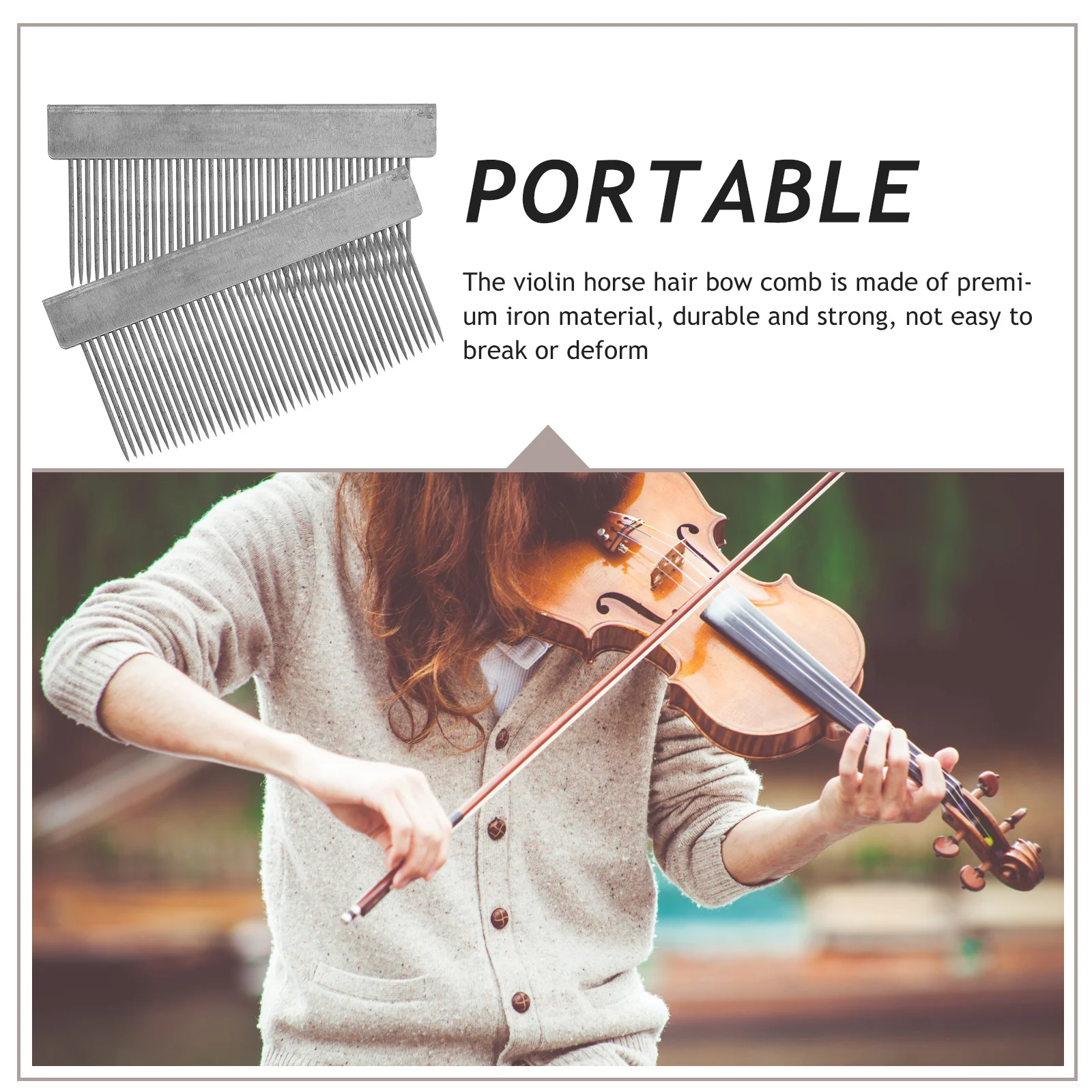

2Pcs Compact Iron Violin Bow Hair Comb Easy to Use for Erhu Viola Cello Knots Impurities Removal Violin Bow Hair Comb