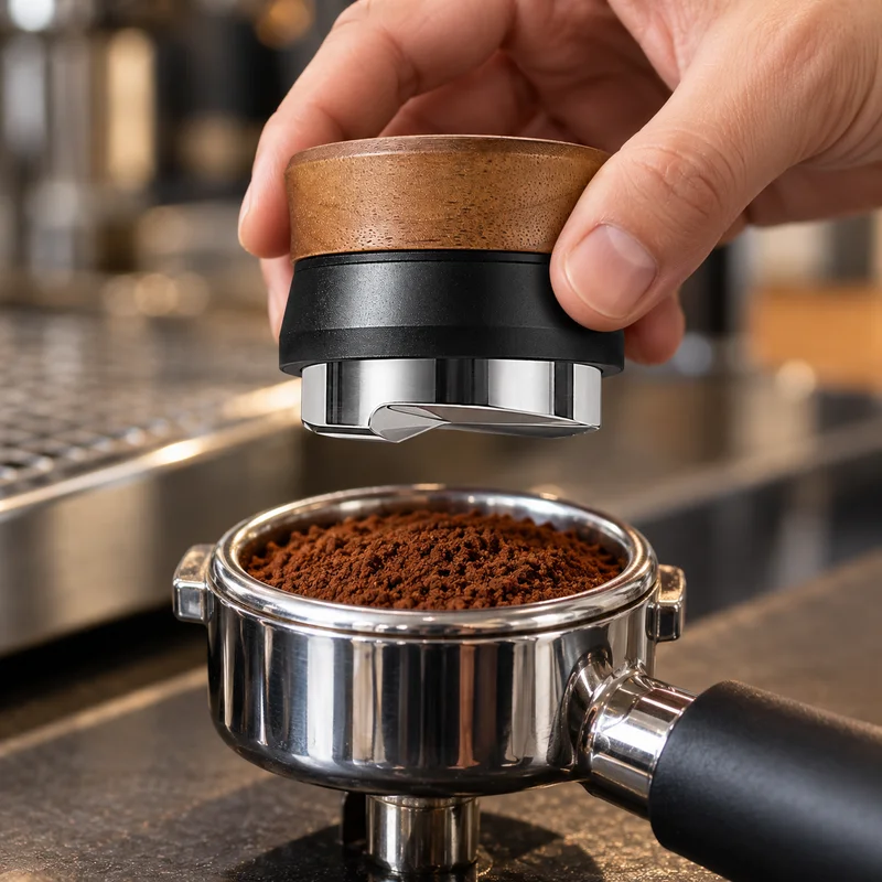 BIGE Walnut Gravity Espresso Distributor, Self-Leveling Three-Blade Coffee Leveler, 51mm 53mm 58mm