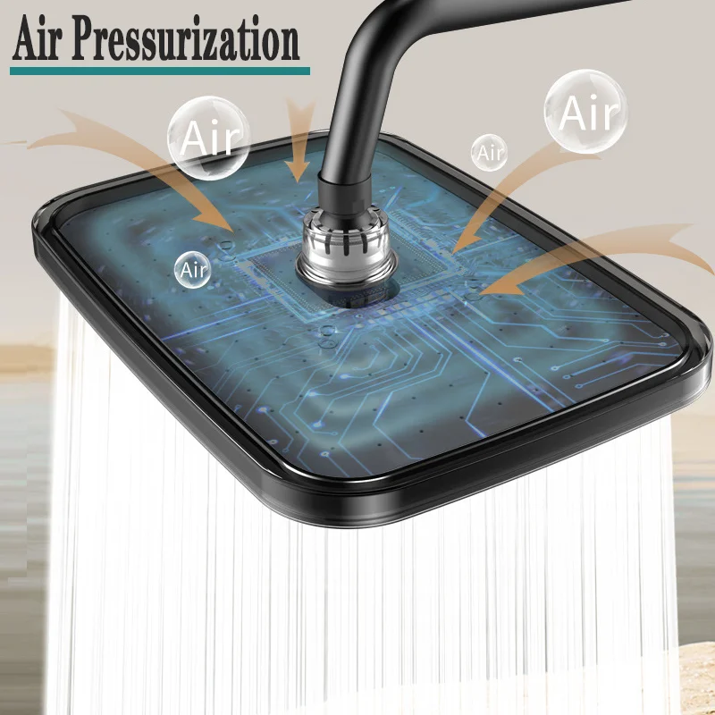 14 Inch Big Panel Large Flow Supercharge Ceiling Mounted Shower Head Set 3 Modes High Pressure Rainfall Shower Faucet Accessorie