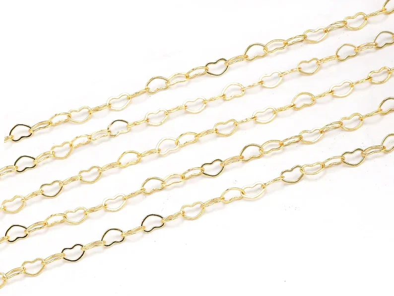 

1 Meter Gold Cable Chain, Tiny Heart Link Chain, Solder Brass Chains, Necklace Chains, Gold Tone, 5.2x3.5mm, Jewelry Making CG11