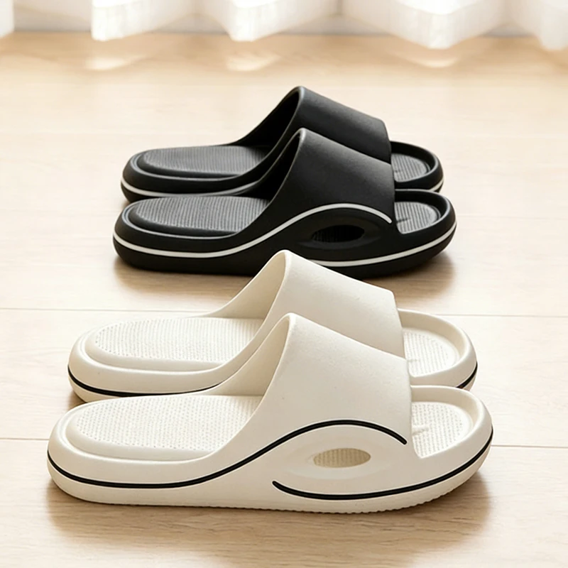 

Women's Home Slippers Open Toe Quick Drying Shoes Indoor Outdoor Pillow Slides Soft Solid Color Non Slip Bath Men Flip Flops