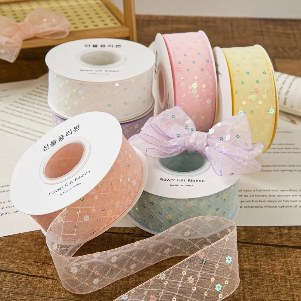 Creative 10 Yards Silk Ribbon Gift Wrapping Bouquets Sequined Gifts Packaging Material Mesh Lace Fabric 4cm DIY Decor