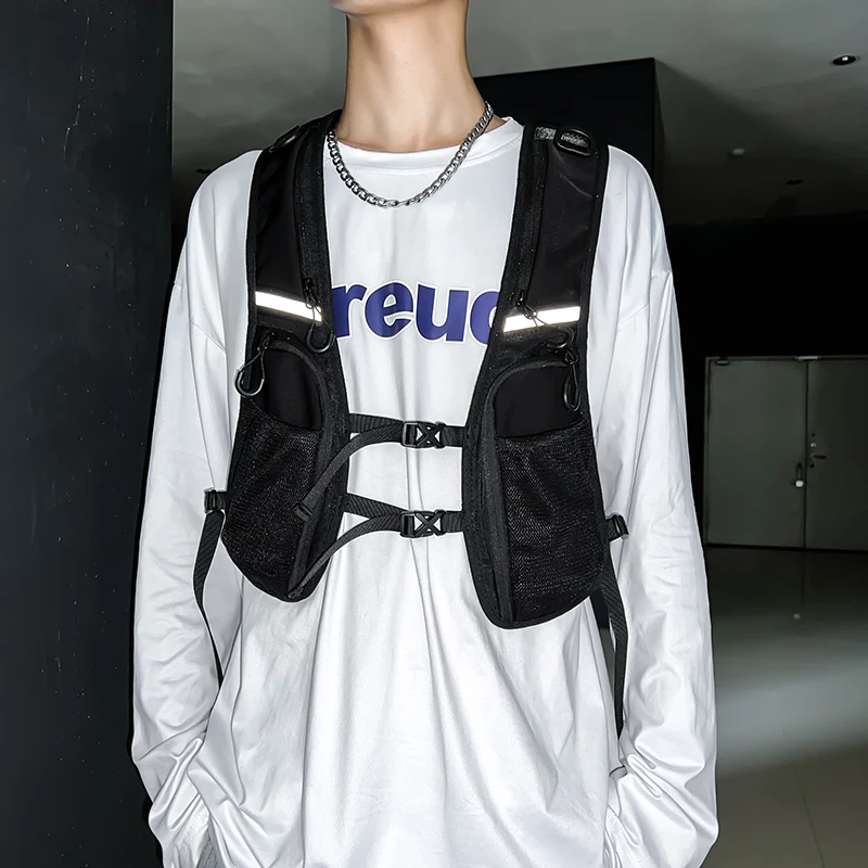 الهيب هوب الشارع الشهير الصدر تلاعب حقيبة للرجال عادية التكتيكية سترة الظهر متعددة الوظائف الصدر حزم الذكور جيوب تخزين النايلون