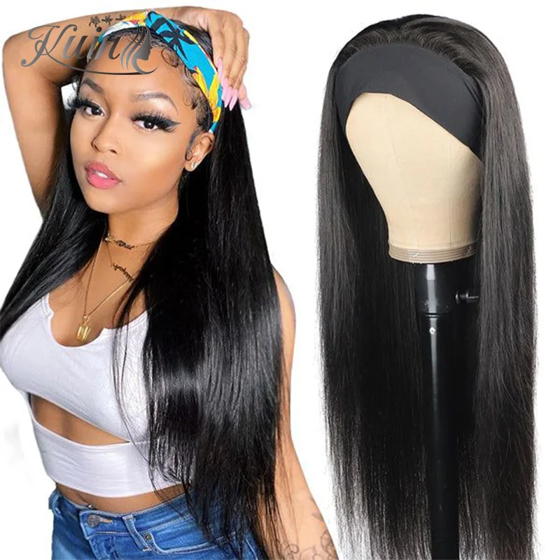 

Straight Headband Wigs Human Hair Wigs For Women No Glue No Sew Scarf Wig 10"-30" Brazilian Hair Lace Wig With Headband 180%