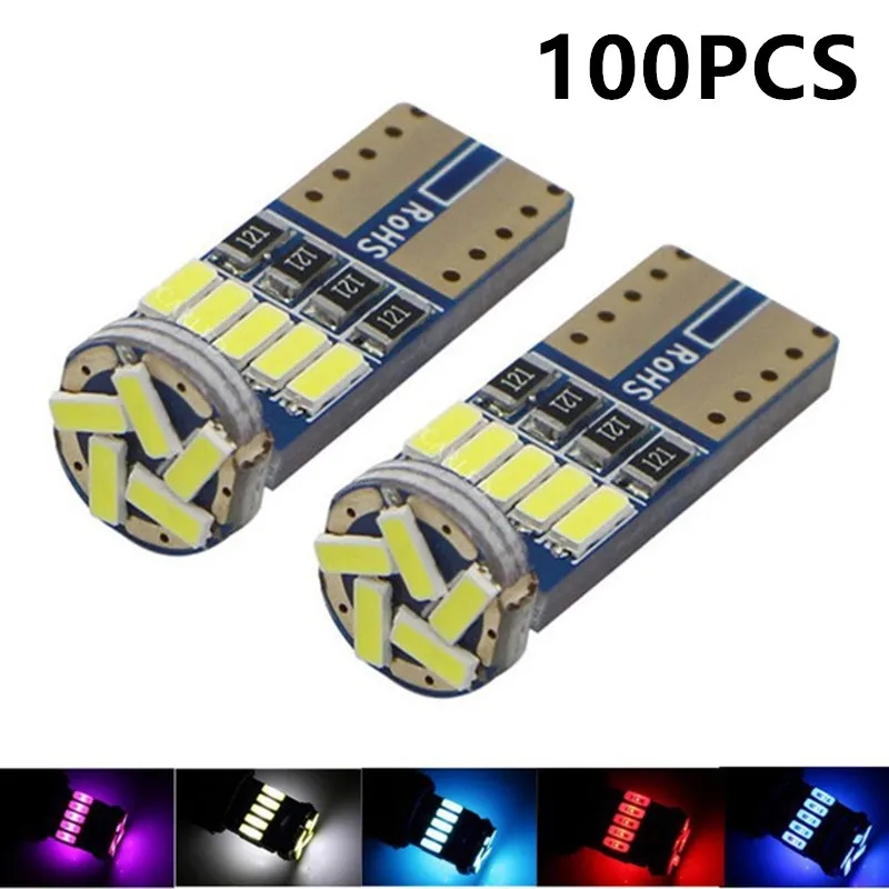 

100 шт. T10 W5W 194 светодиодная лампа CANBUS 4014/15smd 12 В для салона автомобиля, лампа для чтения, габаритные огни, лампы для номерного знака, купольный сигнал