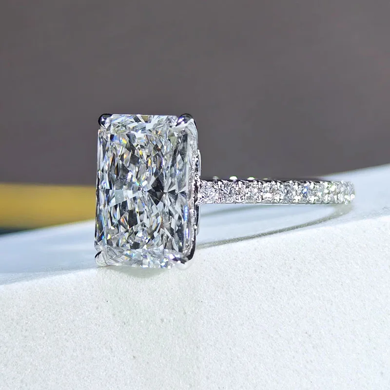 IGI Lab Growing Diamond Ring Radiant D Color 1 2 3Ct Solid 9K White Gold Ring Diamond wedding ring Factory Engagement Ring