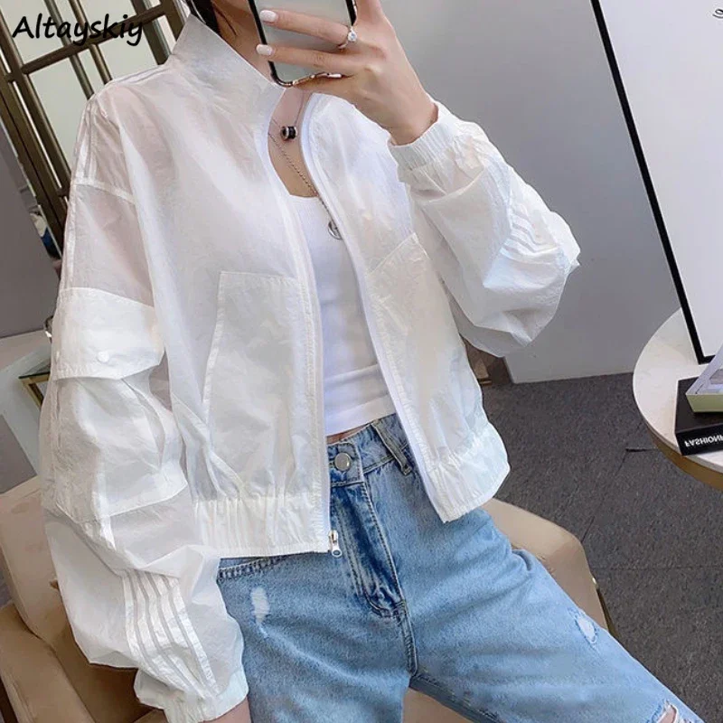 Cropped Basic Jackets Women Pure Summer Sun-proof Outerwear Streetwear Harajuku New Arrival Vintage Ulzzang Females College Chic