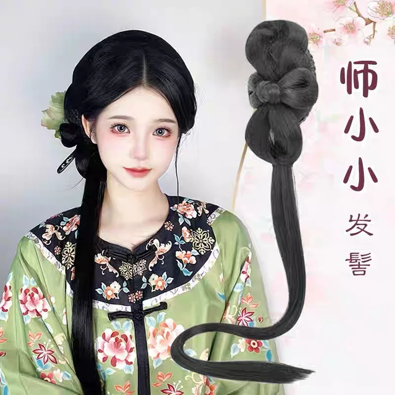 Black Synthetic Hanfu wig bag integrated ancient costume Princess Hair Bun Cosplay Wig For Women