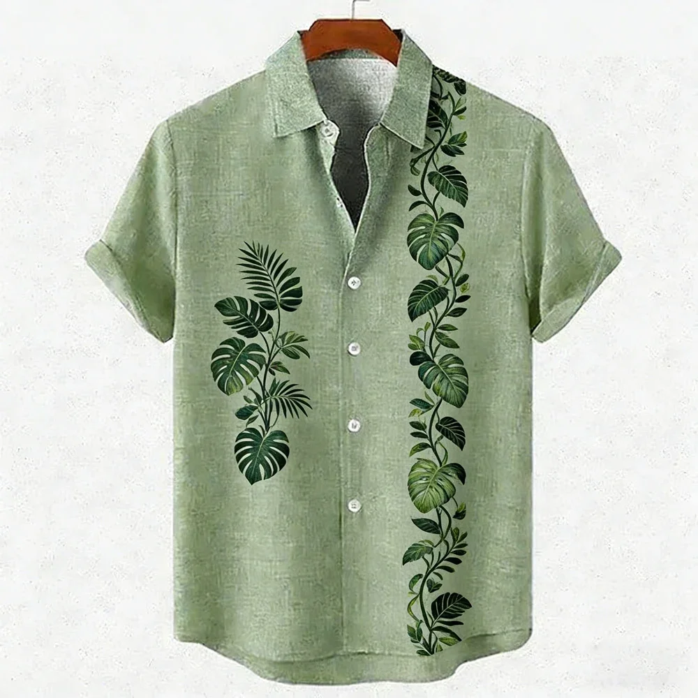 

Retro digital printing, fashionable trend, street outdoor, high-quality and comfortable linen men's short sleeved casual shirt