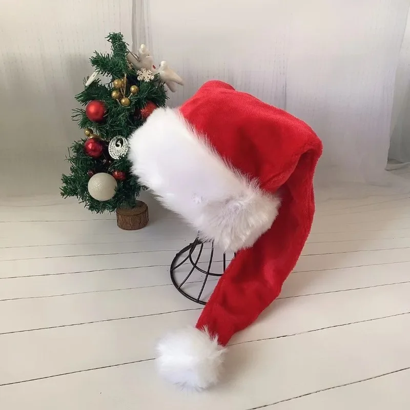 

75cm Plush Christmas Hat Adult Length Santa Cap Multi-Color Xmas Party Headwear for Photography Holiday Gifts
