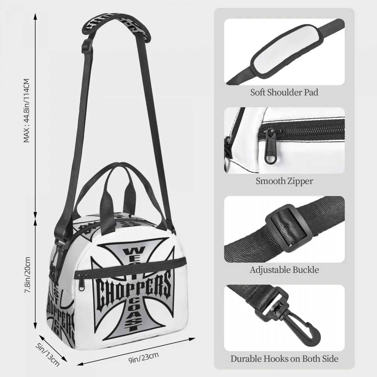 Personalized West Coast Iron Cross Choppers Lunch Bags Insulated Bento Box Lunch Tote Picnic Bags Cooler Bag for Woman Girl