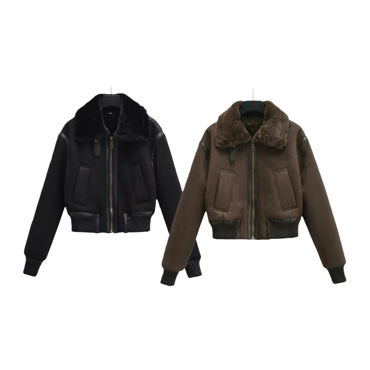 

2025 Winter New Women's Casual Fashionable Elegant Faux Fur Effect Lapel Short Jacket Sheer Fur Warm Coat