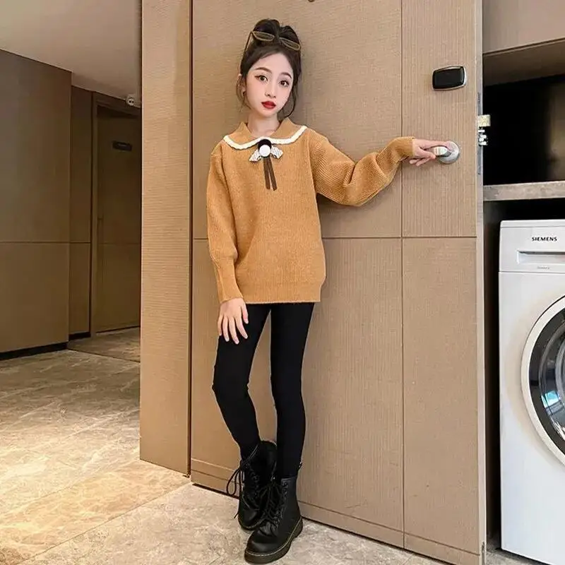 

Kawaii Girl Fashion Sweater Knitwear Student Autumn and Winter Casual Peter Pan Collar Long Sleeves Pullover Children's Clothing