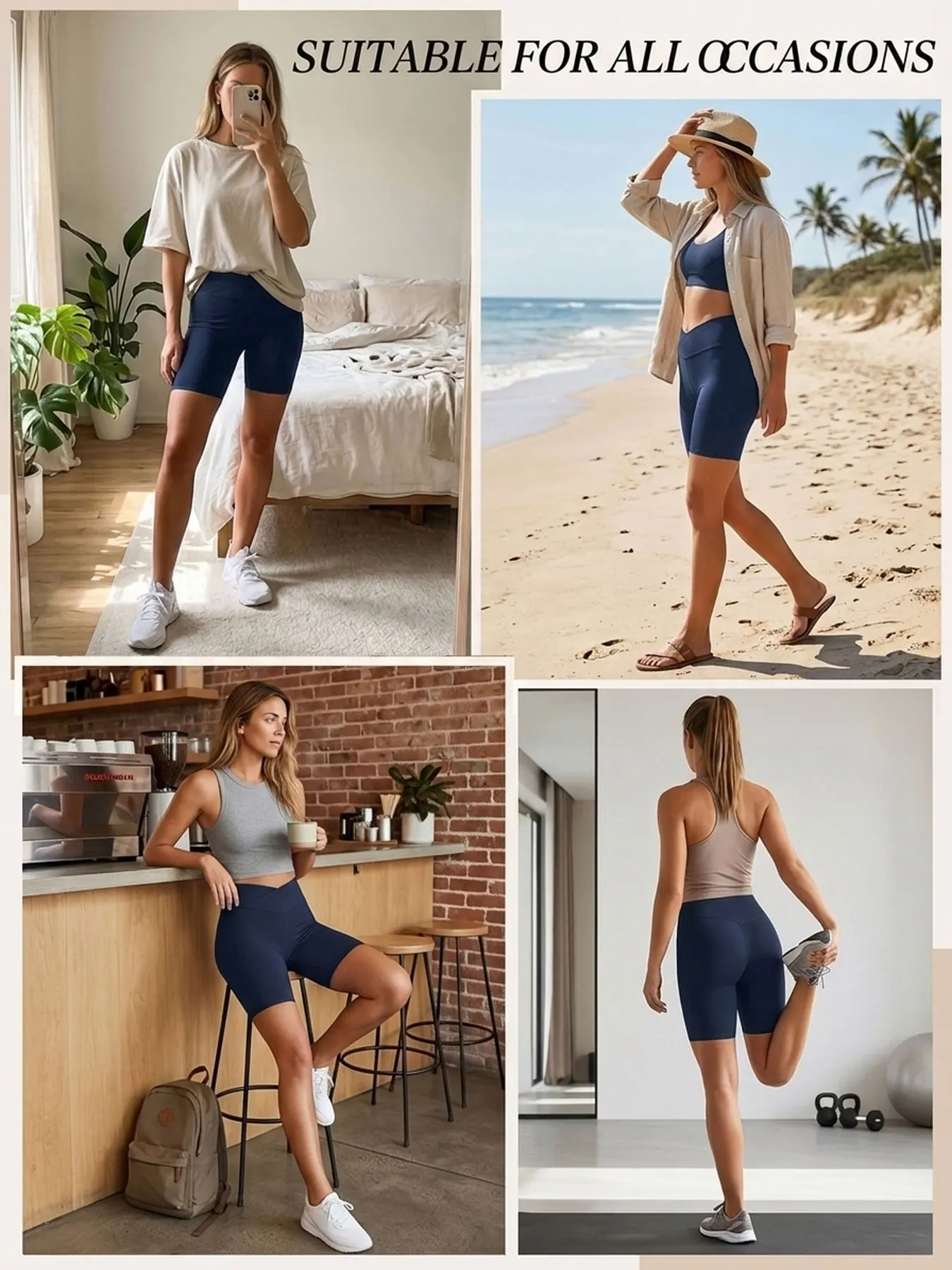 Damen Superweiche Crossover High-Waist Biker-Shorts mit Bauchkontrolle, Blickdicht, für Workout, Yoga und Laufen – Detail 5