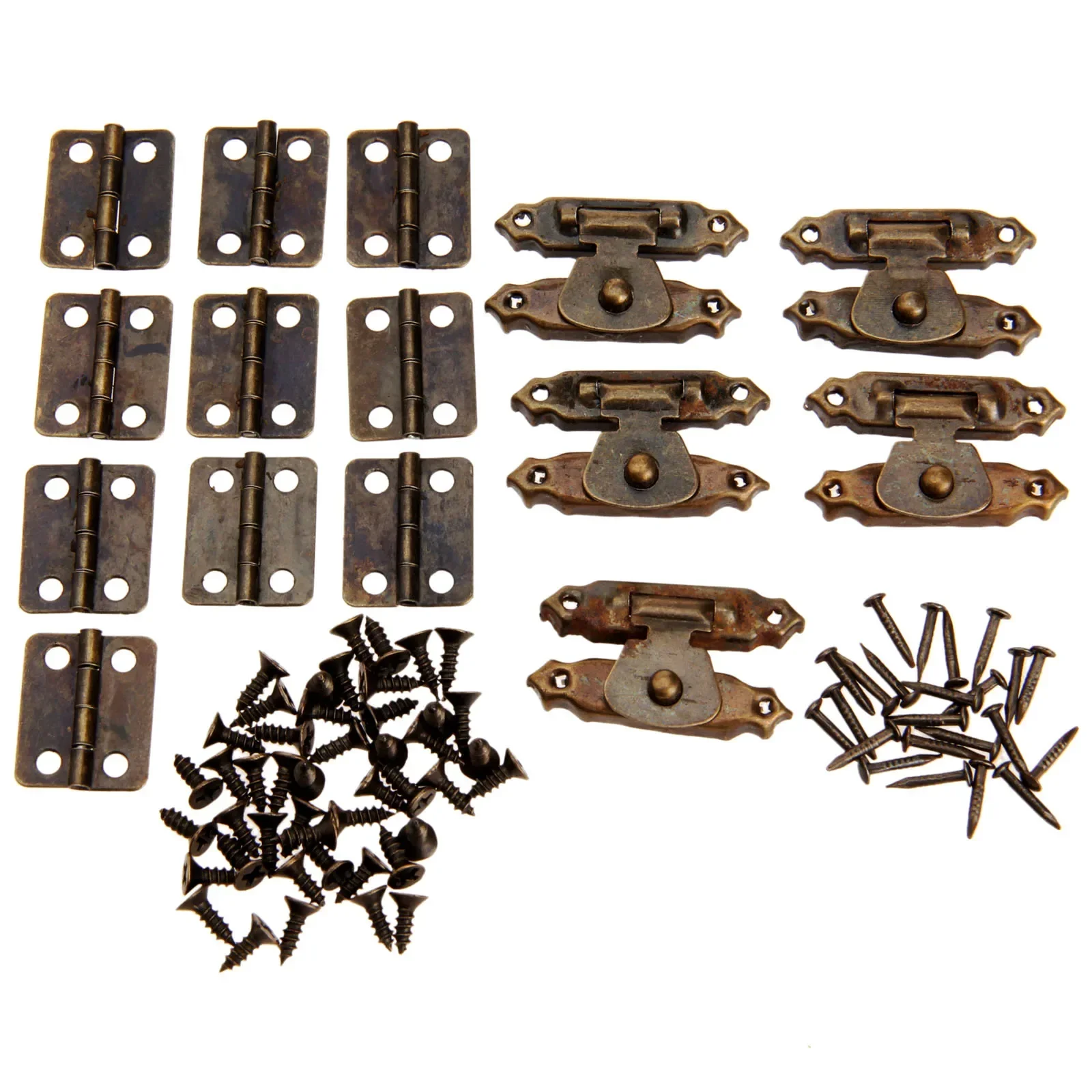 15pcs/set Antique Bronze Round Iron Hinges + Latch Hasps Jewelry Box Toggle Lock Furniture Hardware Vintage Decor Wine Wood Case