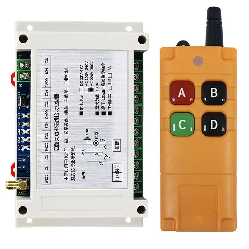 

Ndustrial Sector AC110V 220V 240V 380V 30A 4CH RF Wireless Remote Control Switch System With 2000M Long Distance Transmitter