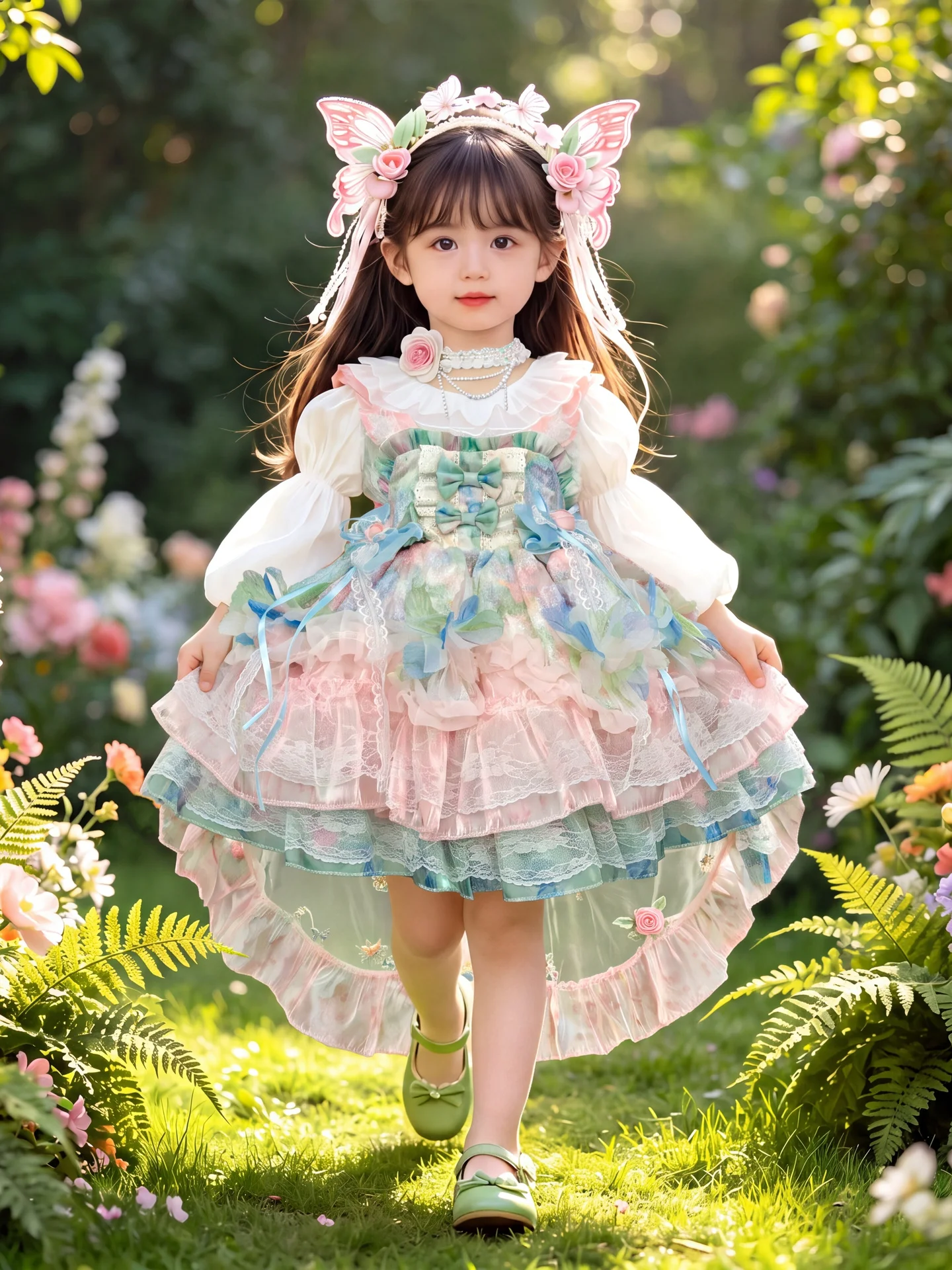 Vestido de Festa Lolita com Saia de Bolo, Alças de Renda, Estilo Princesa Fada, Maciez Média, Adequado para Crianças
