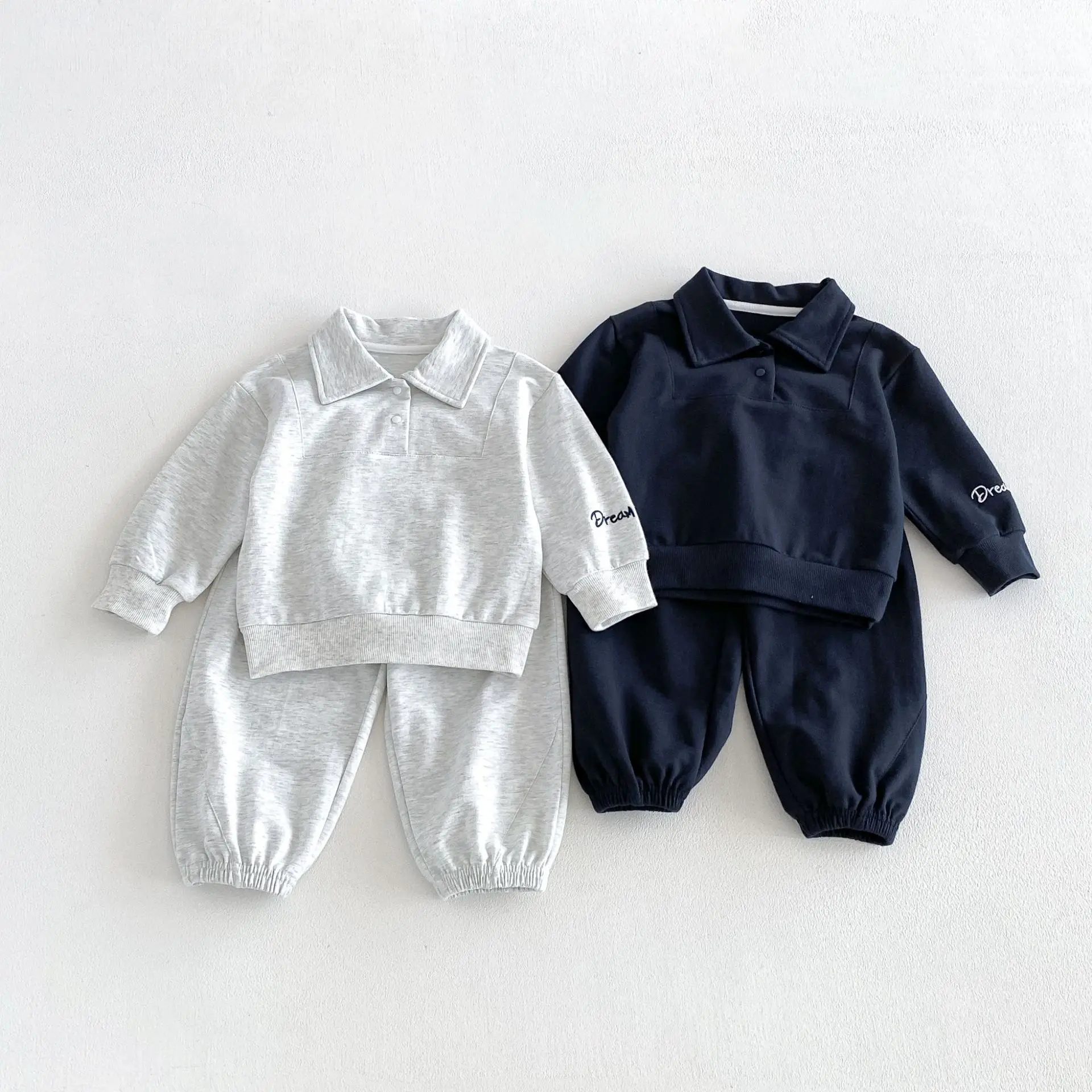 2026 Autumn New Children Long Sleeve Clothes Set Boys Girls Letter Lapel Sweatshirt + Pants 2pcs Suit Kids Casual Outfits