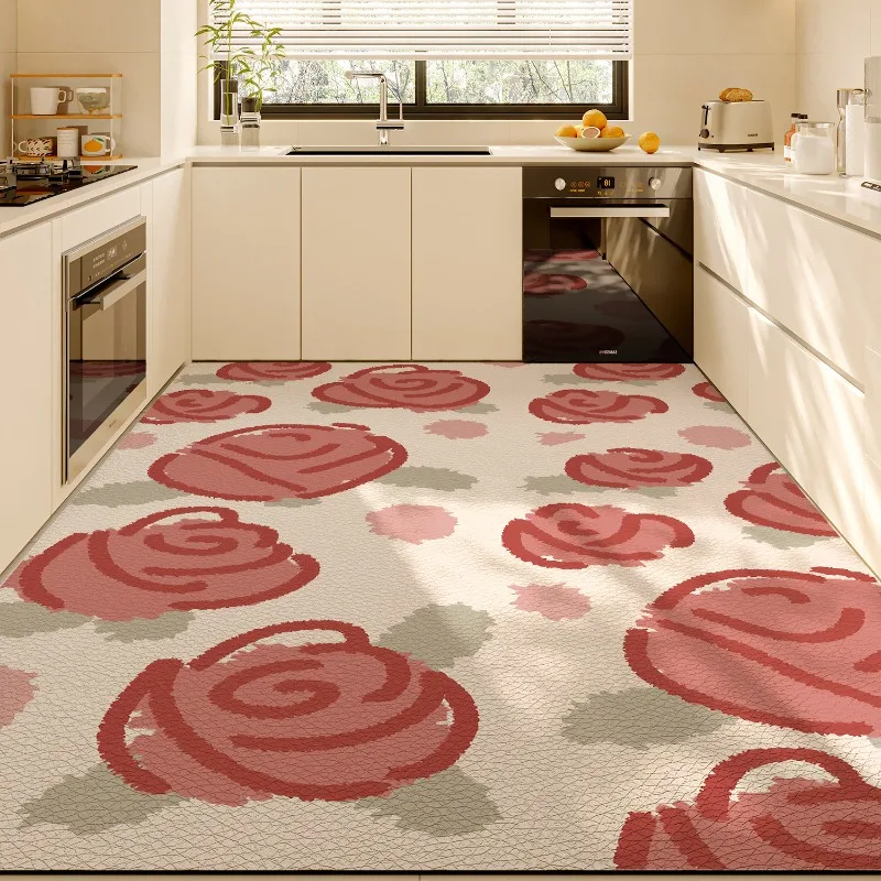 Cream-style Aesthetic PVC Leather Rug Waterproof Oil-proof Stain-resistant Kitchen Carpet  Non-slip Floor Mats Tapis Alfombra 러그