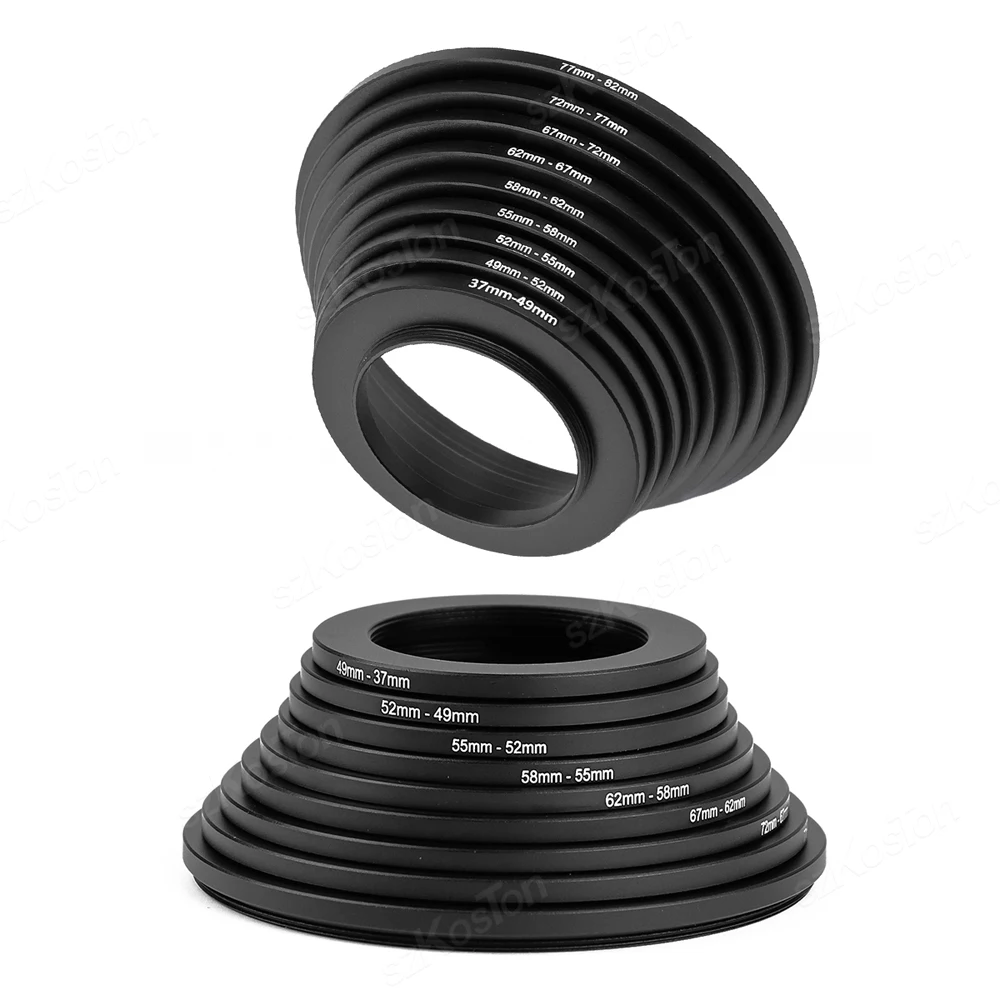 18pcs Camera Lens Filter Step Up & Down Ring Adapter Metal Filter Adapter Ring For All Camera DSLR 37-82 82-37mm Mount Set Kit