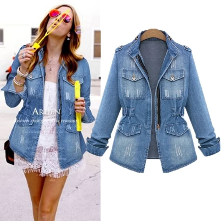 

Women's Winter Jaet 202 Ladies Jeans Coat Sli Fitted Bright Surface Cotton Long Sve Zipper Closure Color