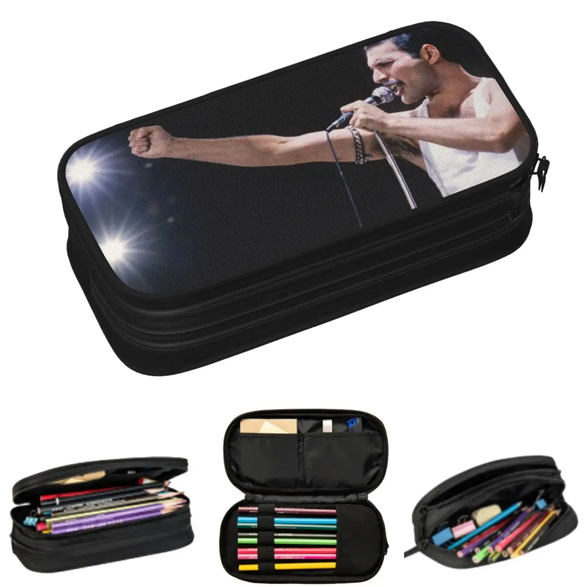 مقلمة Queen Freddie Mercury للطلاب صندوق القلم المدرسية حقيبة أقلام رصاص تخزين كبيرة حقيبة أقلام رصاص لوازم مكتبية للتخزين