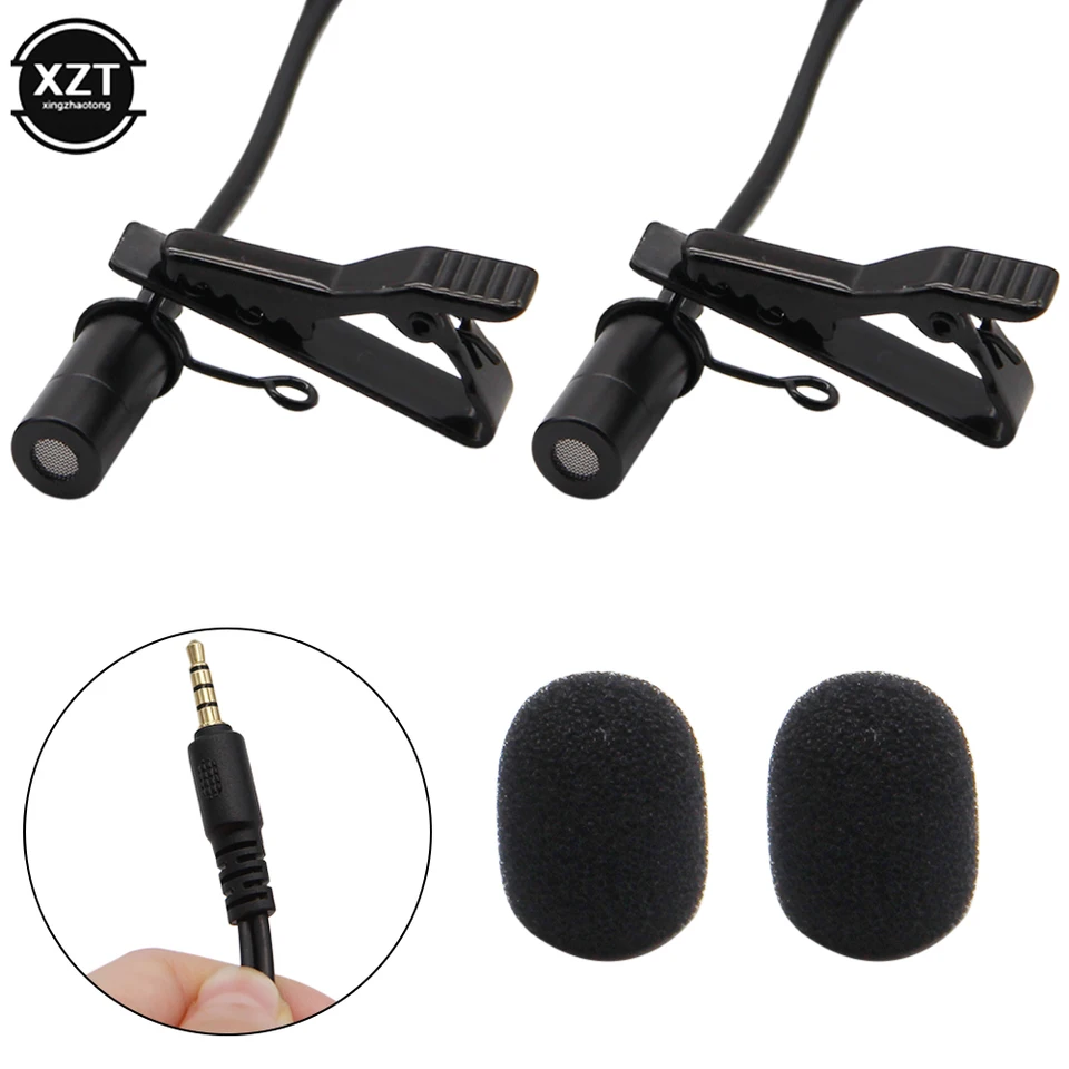 Micrófono de solapa con cable dual mini de 3.5mm para iOS Android smartphone PC laptop grabación 2