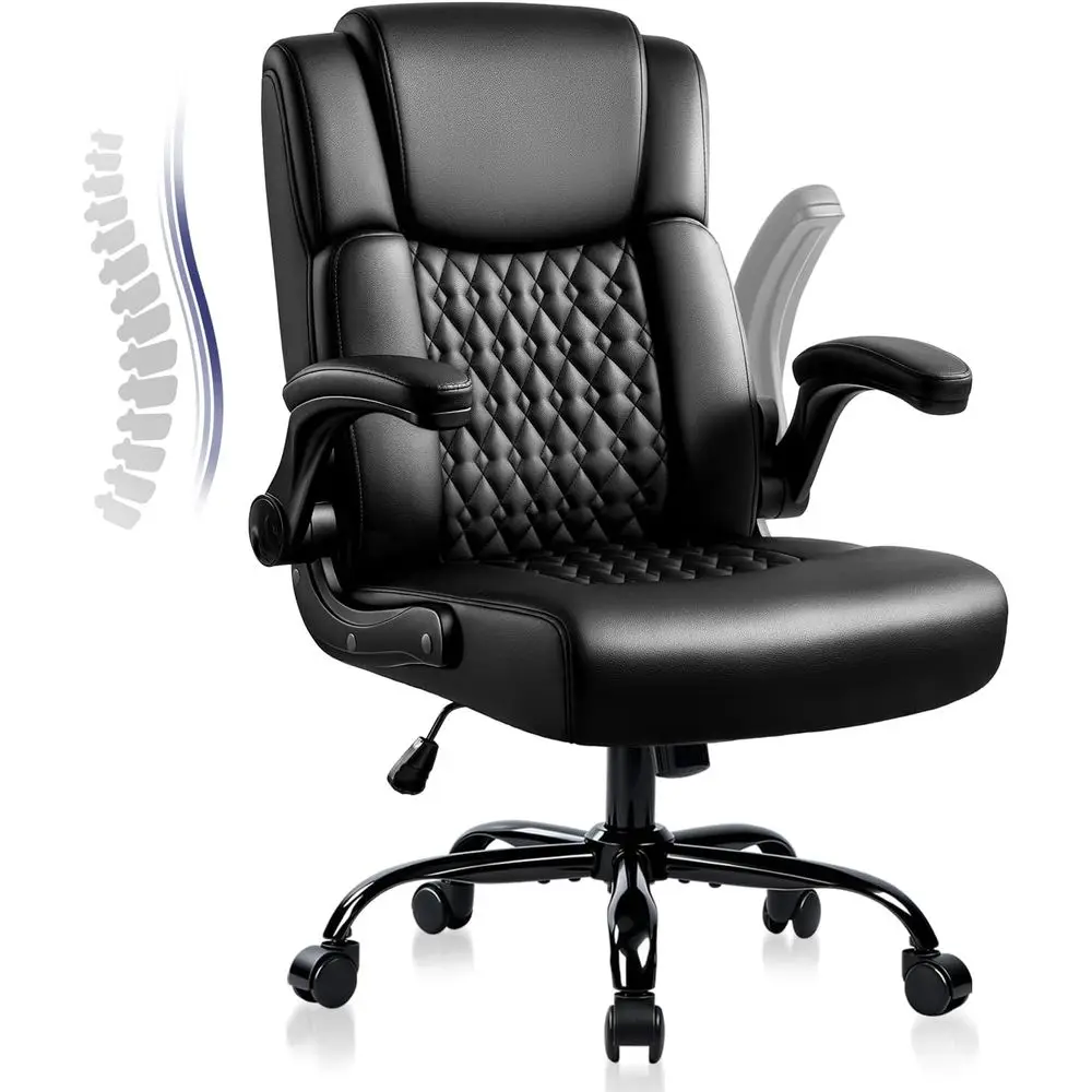 

Ergonomic Lumbar Support Desk Chair, Padded Armrests, Adjustable, Executive Leather, Black