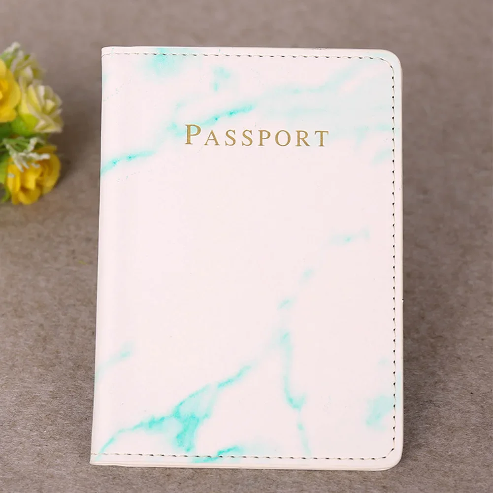 Women Men Passport Cover Pu Leather Marble Style Travel ID Credit Card Passport Holder Ticket Protective Packet Bag Wallet Pouch