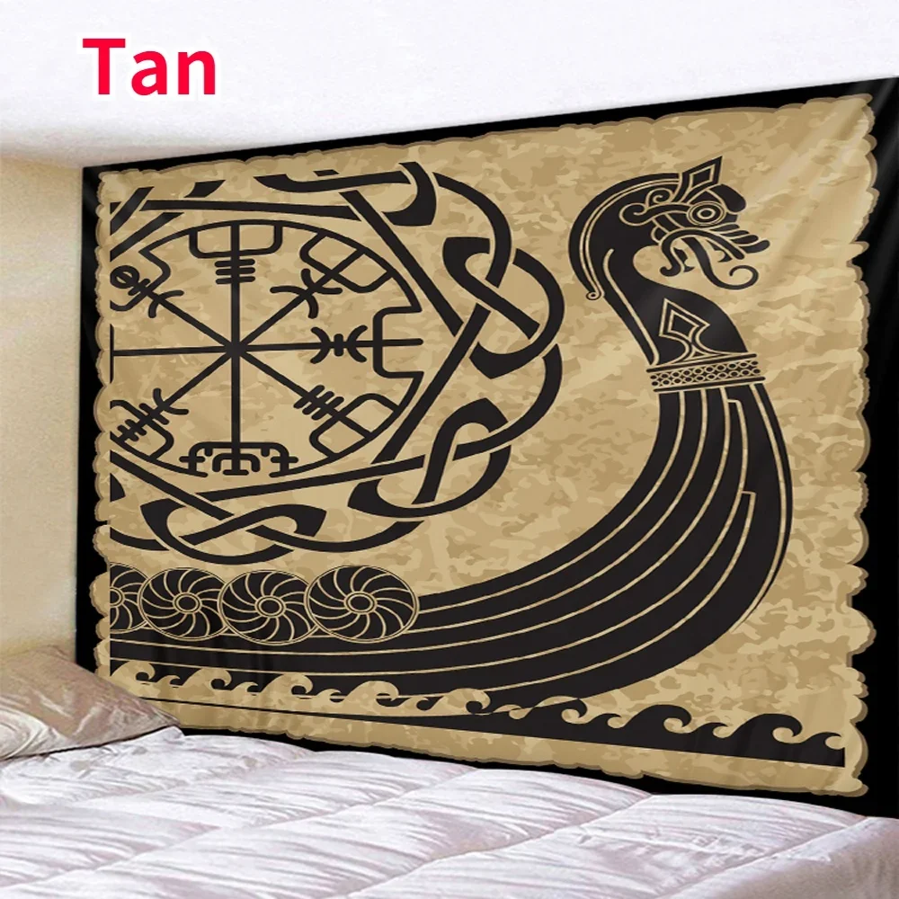 Viking Raven Tapestry Mysterious Viking Meditation Psychedelic Runes Art Wall Hanging Tapestries for Living Room Decor