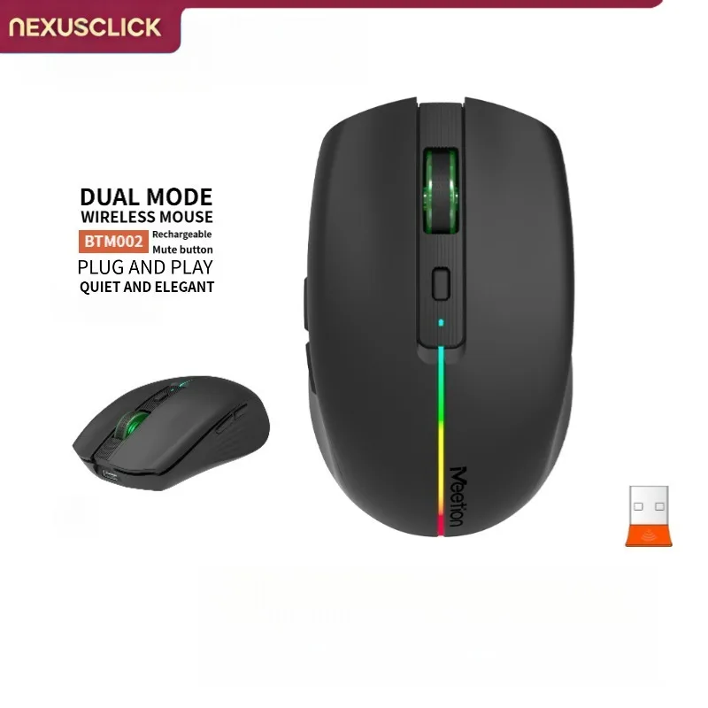 NexusClick Dual Mode 2.4G Bluetooth Wireless Mouse,RGB Backlit Mute Type-C Charging Adjustable DPI Durable Ergonomic Office Mice