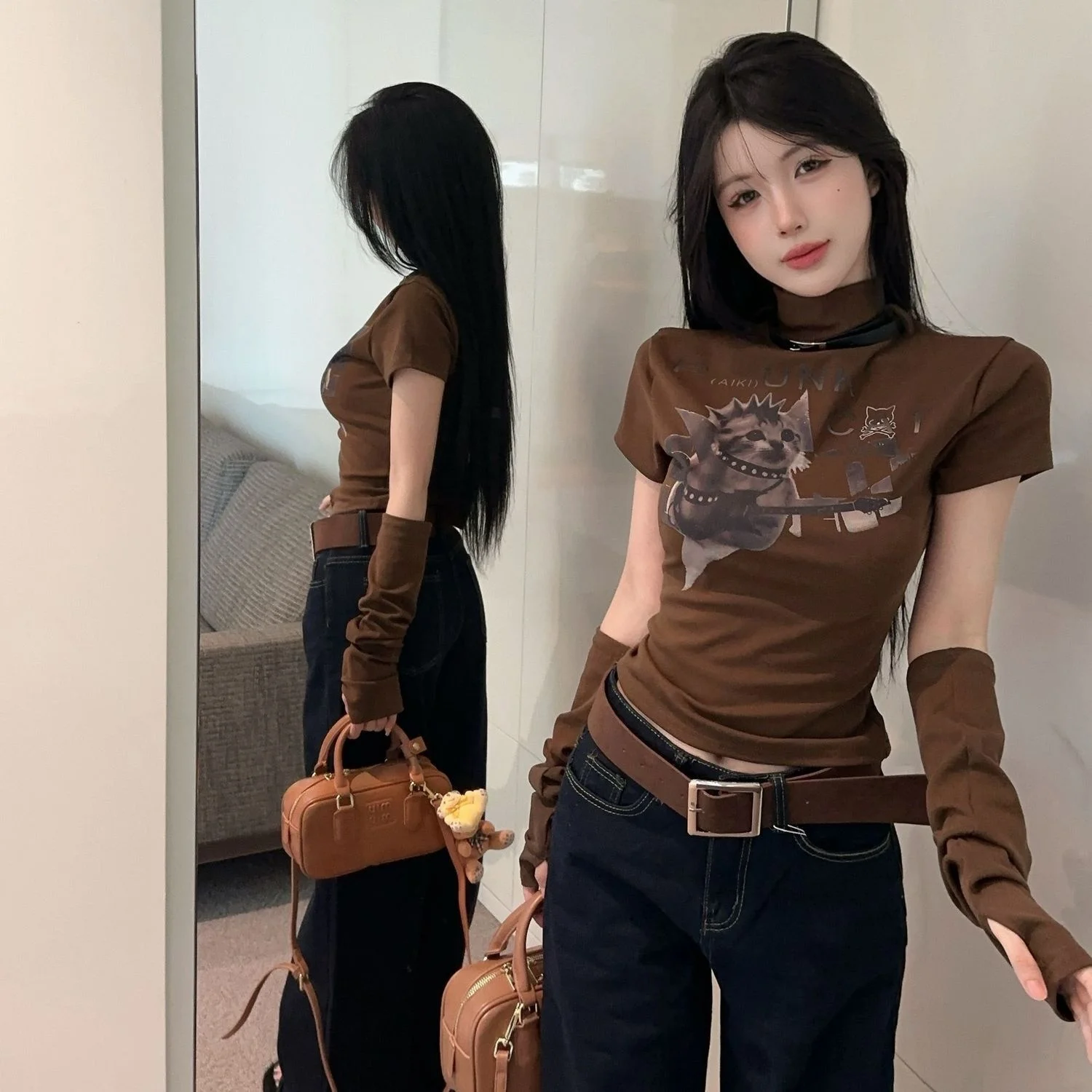 

Detachable Sleeve T-Shirt Women Vintage Clothing Autumn Y2K Women’S Clothing Chinoiserie Loose Fit Long Tees Relaxed All Match