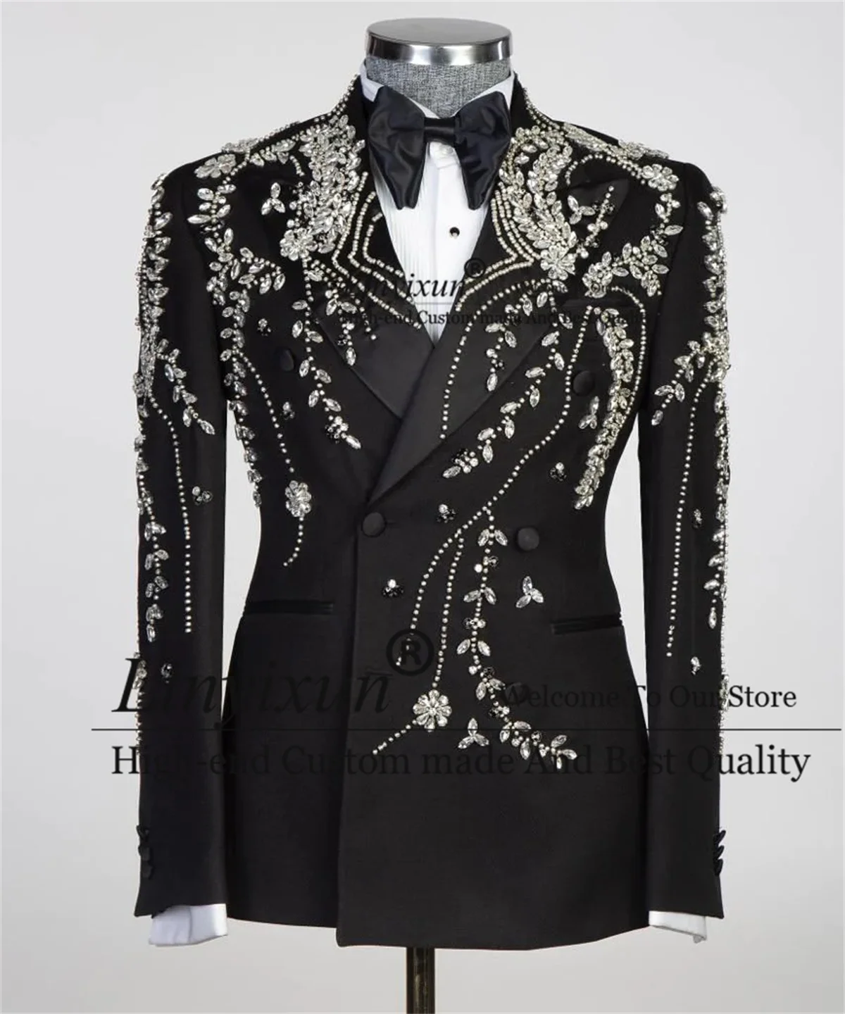 Luxury Beaded Wedding Suits For Men Double Breasted Male Prom Blazers Outfits 2 Pieces Sets Groom Tuxedos Slim Fit Costume Homme