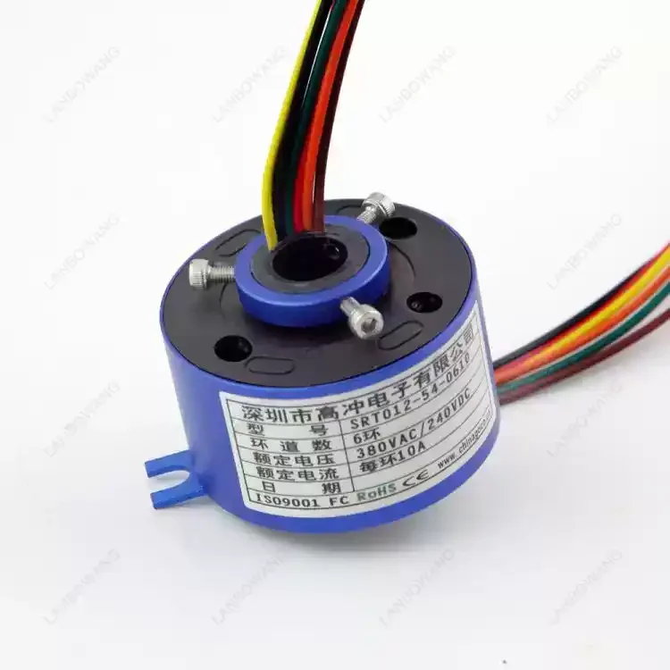 For Through Hole Slip Ring 12.7mm ID, 2 Circuits 10A Wire 300RPM Electrical Rotary Joint for Packaging Machine