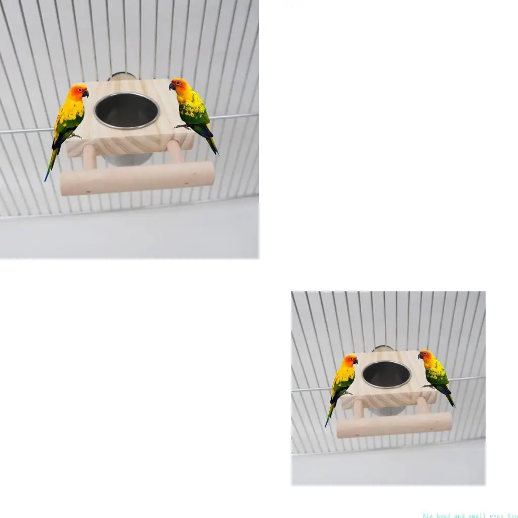 581C Parrot Feeder Perch for Cage Hanging Bird Feeders with Stainless Steel Water Bowl Feeding Cups with Perch Platform