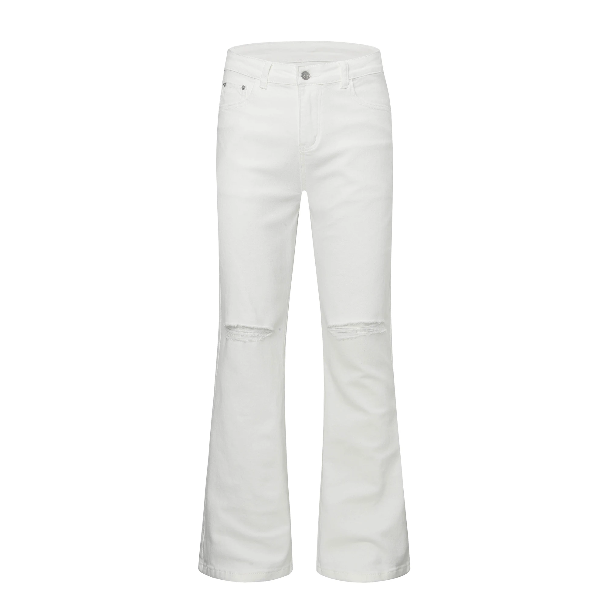 Urban Street Mens Slim Fit Flared Jeans White Black Distressed Jeans Overall Y2k Solid Color Washing Skinny Jeans Men Ripped