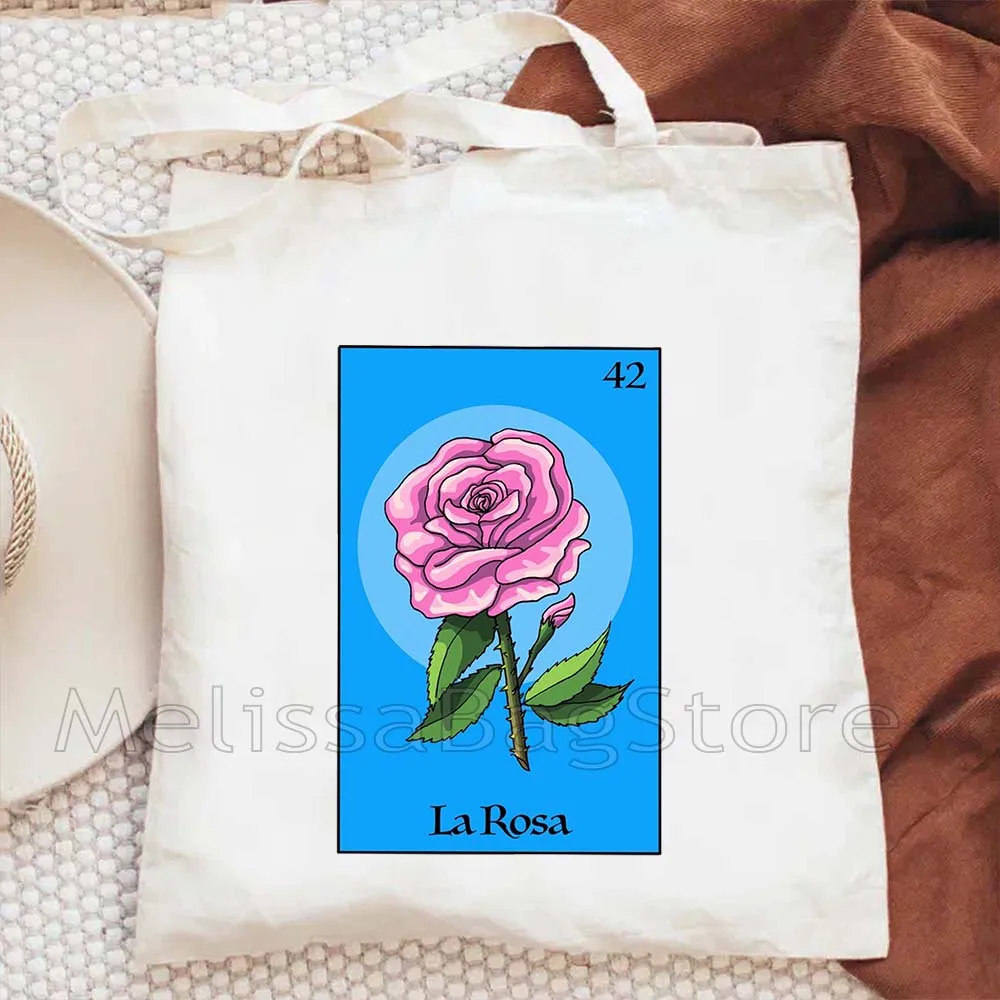 The Heart Aztec Star Umbrella Watermelon ROSA Mexican Loteria Bingo Card Art Print Gift Shopper Canvas Totes Bag Cotton Handbags